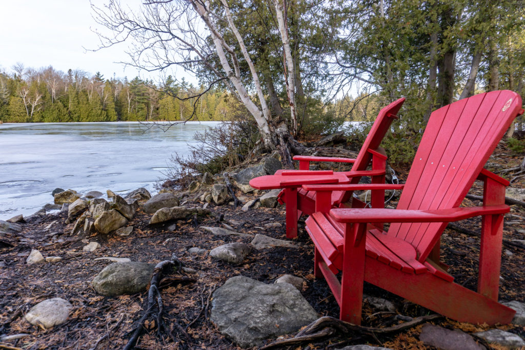 A pair of Parks Canada red chairs in Bruce Peninsula National Park