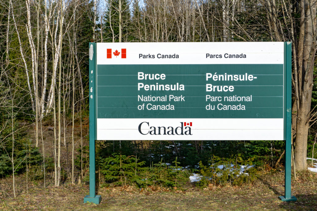Parks Canada 'Welcome' sign in Bruce Peninsula National Park