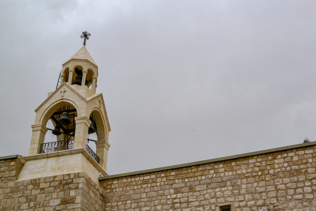Bell tower at the Church of the Nativity in Bethlehem.