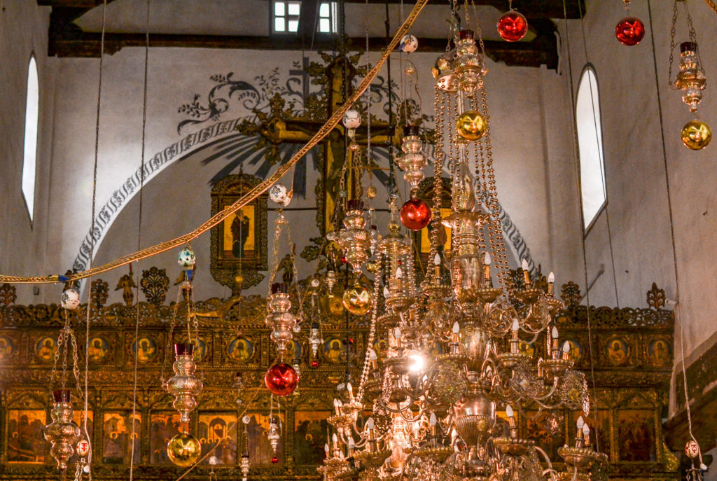 Many beautiful decorations and ornaments adorn the interior of the Church of the Nativity in Bethlehem. 