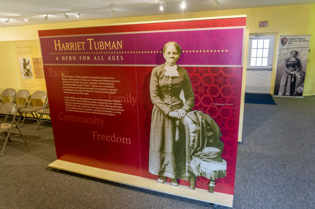A Harriet Tubman display inside the visitor center at the Harriet Tubman National Historical Park.