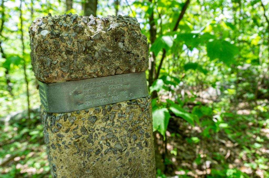 Trail marker for the Appalachian National Scenic Trail. 101 miles of this trail cut through Virginia's Shenandoah National Park.